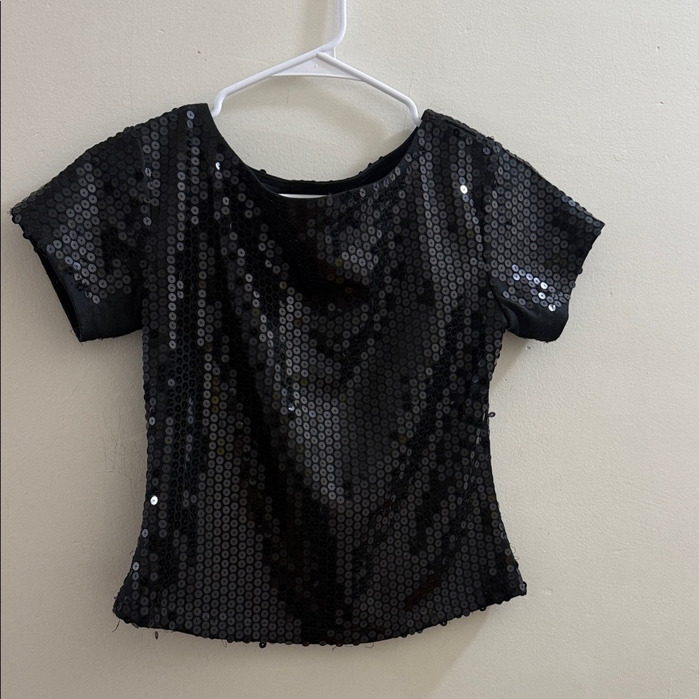 Glamorous Black Sequin Short Sleeve Top